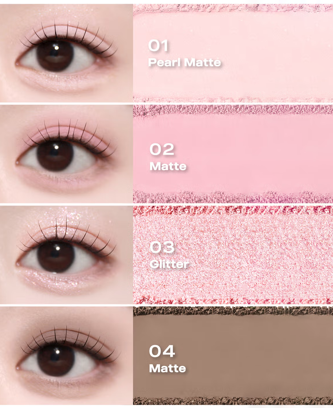K-beauty eyeshadow palette for summer cool tones – soft pinks and glitter